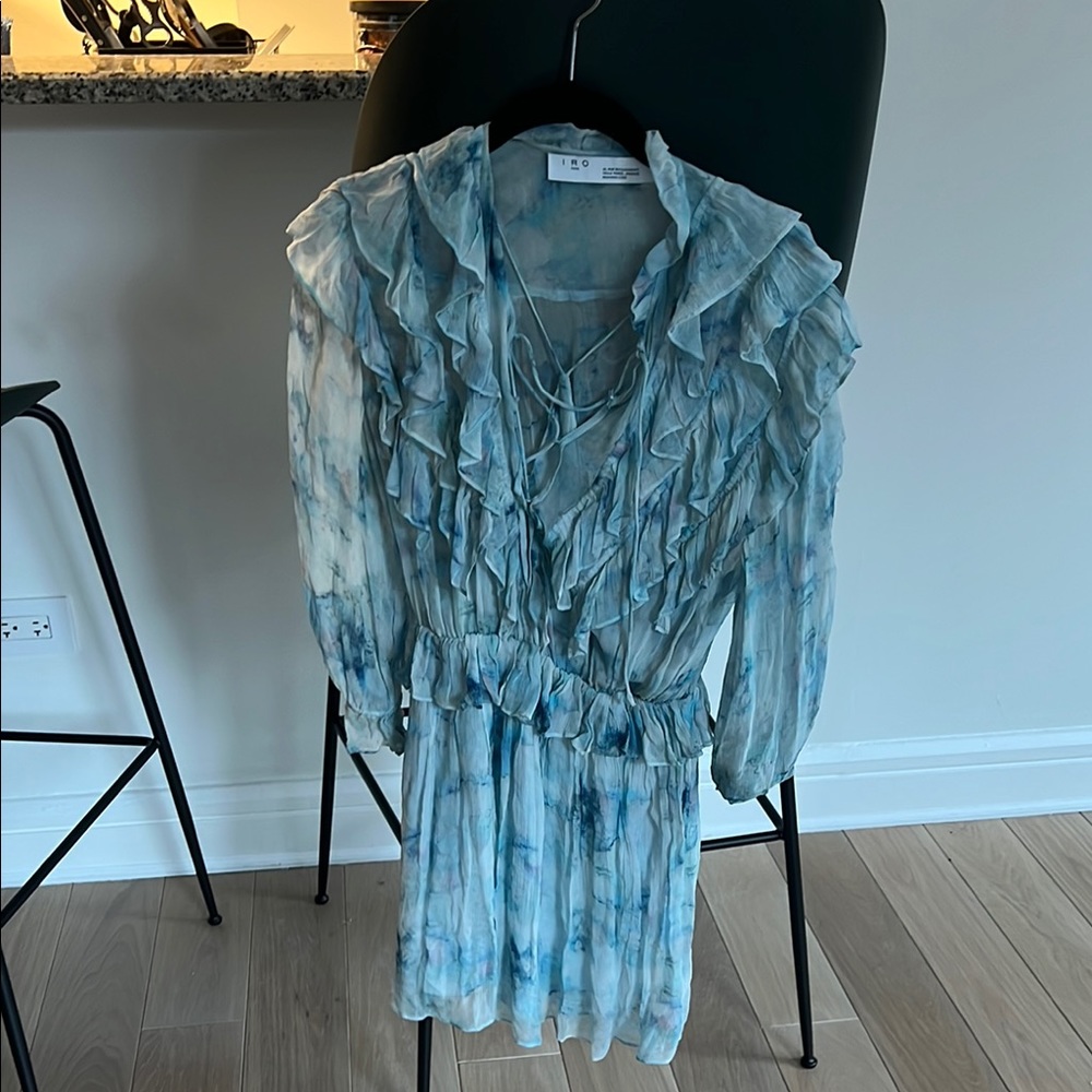 IRO Blue Tie-Dye Ruffle Dress